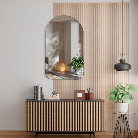Espelho Pinterest Retrô Grande Orgânico Borda Couro 3cm Decorativo Sala Quarto 44x64cm Mod. Capela