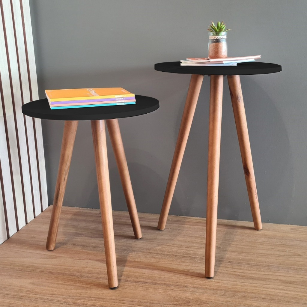 Kit Mesa Lateral Redonda de Canto de Sofá Para Sala Decoração