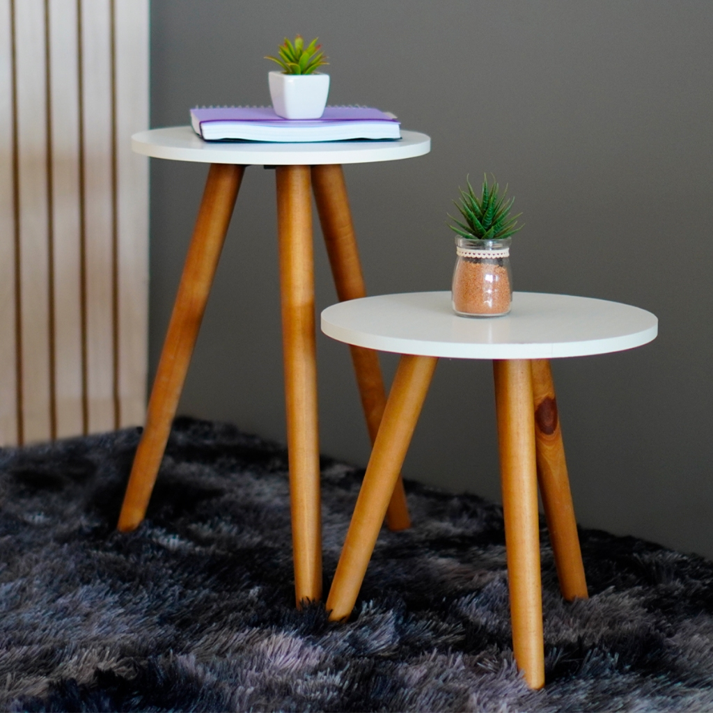 Kit Mesa Lateral Redonda de Canto de Sofá Para Sala Decoração