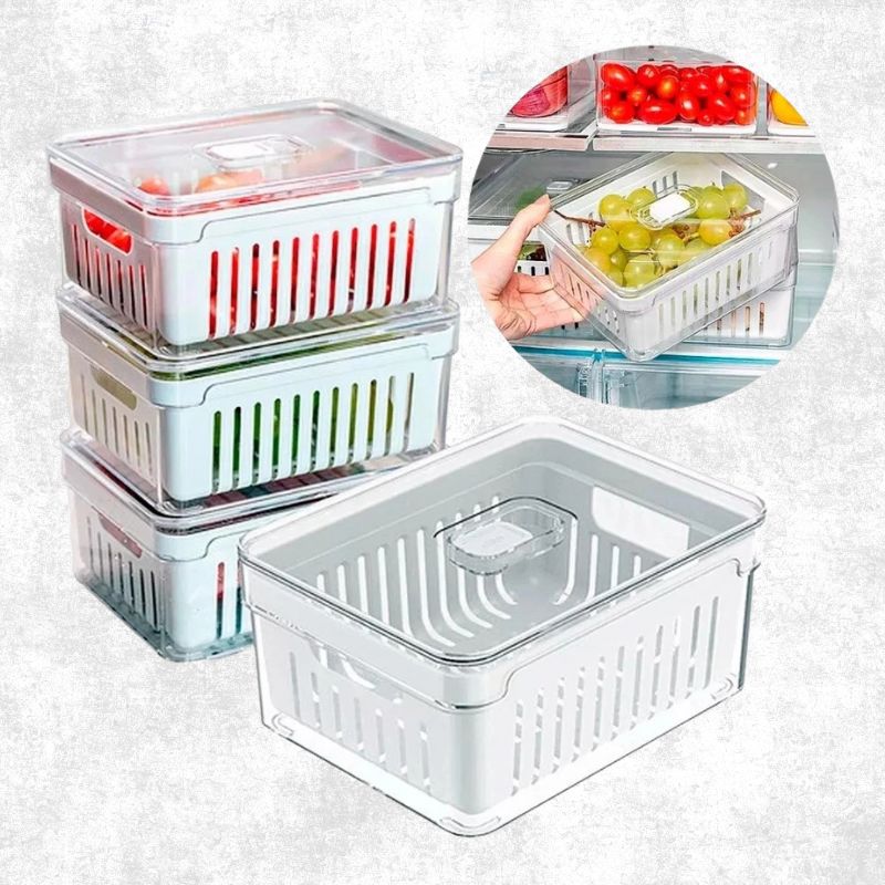 Kit Linea Crystal 4x – Organizadores de Geladeira 2,2L com Cestos
